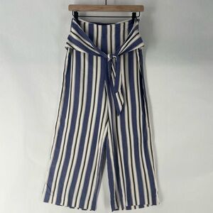 Express High Rise Cropped Culottes Blue & White Vertical Striped Womens Pants 6‎